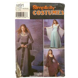 Simplicity 9891 Misses Medieval Dress Costume Sewing Pattern Size 6-12 Cosplay